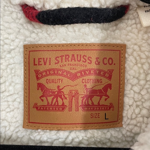 Levi's Sherpa Wool Blend Trucker Jacket in a red and black buffalo plaid pattern - Picture 5 of 10